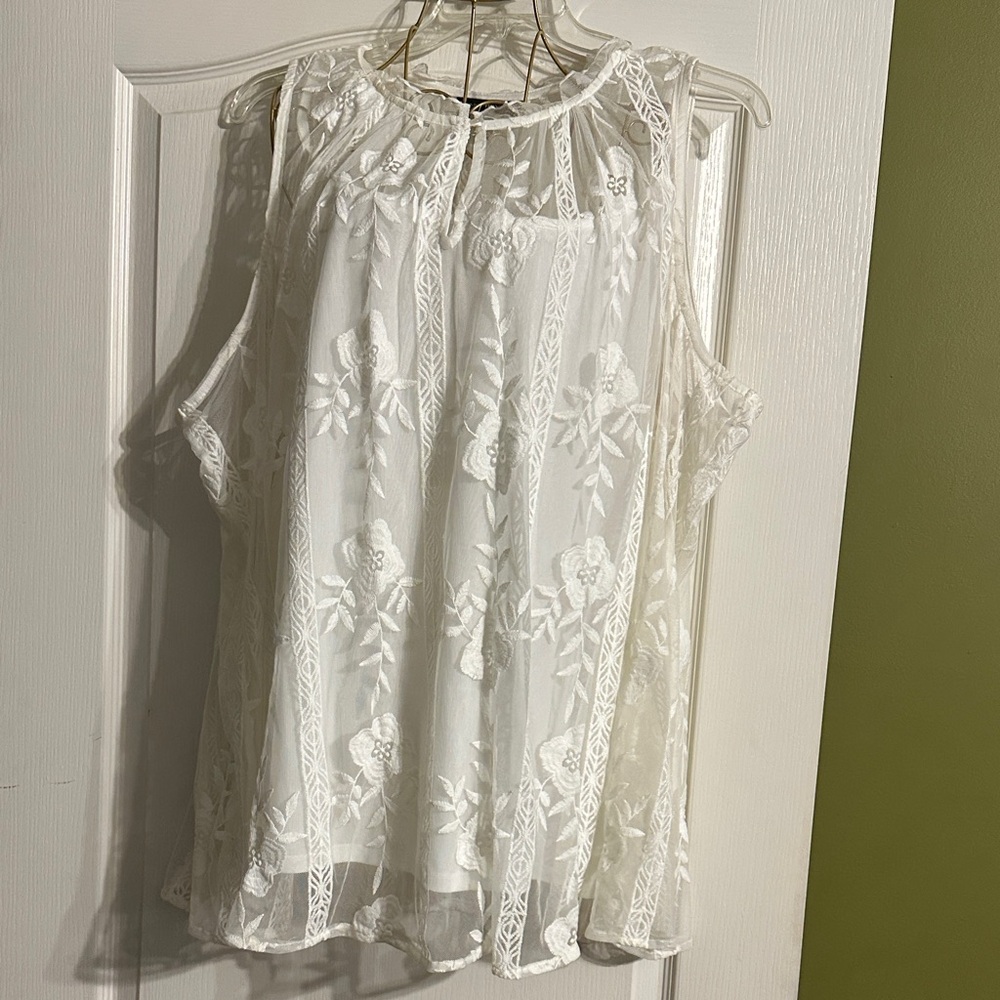 Lane Bryant White Floral Lace Blouse